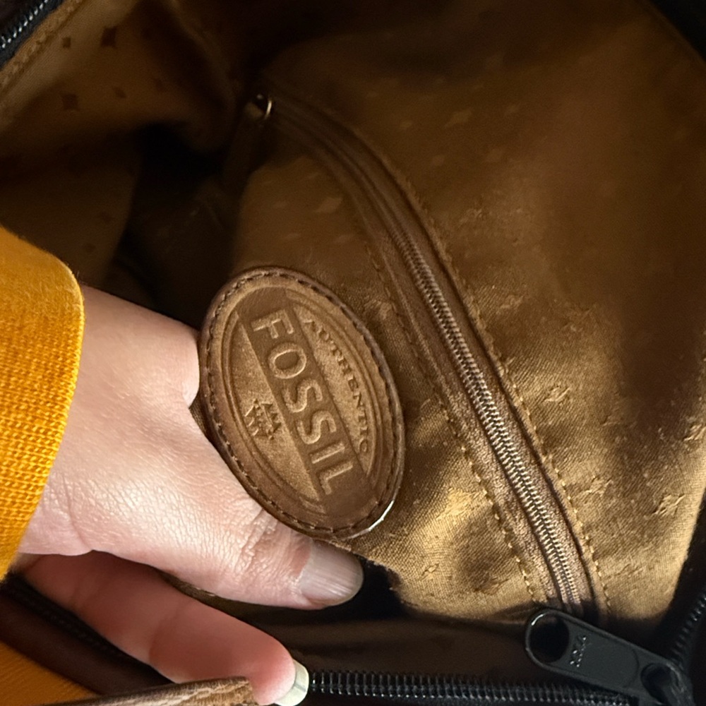 Fossil Brown Gold Black Colorblock Leather Crossbody - Picture 8 of 11